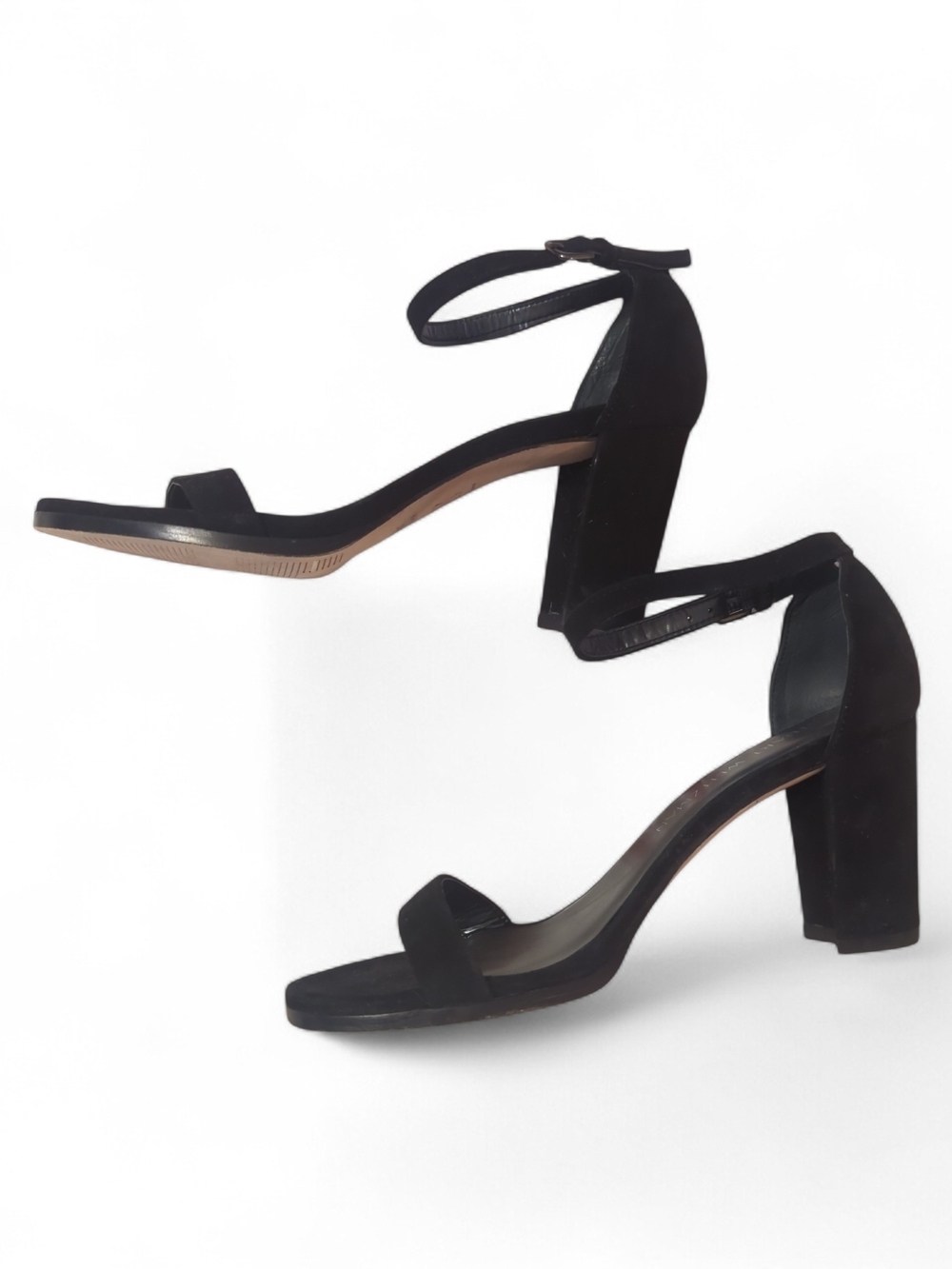 Stuart Weitzman Black Suede Open-Toe Ankle-Strap Heels - Picture 3 of 4